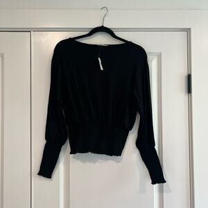 NWT Madewell Women's‎ Black Cinched Waist Longsleeve Blouse Size XXS NT932